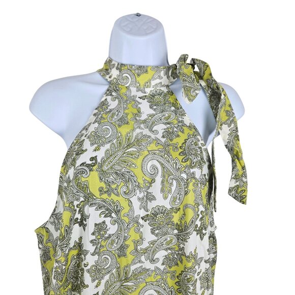 Cupshe Womens M Halter Neck Mini Dress Shoulder Tie Yellow & White Paisley Print - Picture 3 of 6